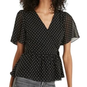 Madewell Flutter-Sleeve Peplum Top in Clipdot Size XXS